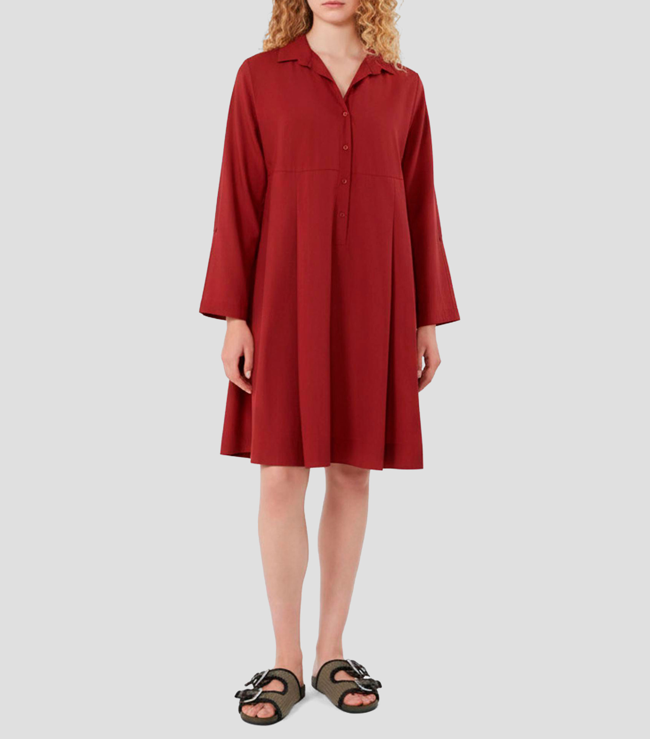 Vestido midi manga 3/4 liso Mujer